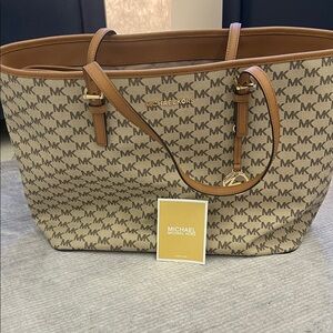 Michael Kors Tan and Brown Logo Tote